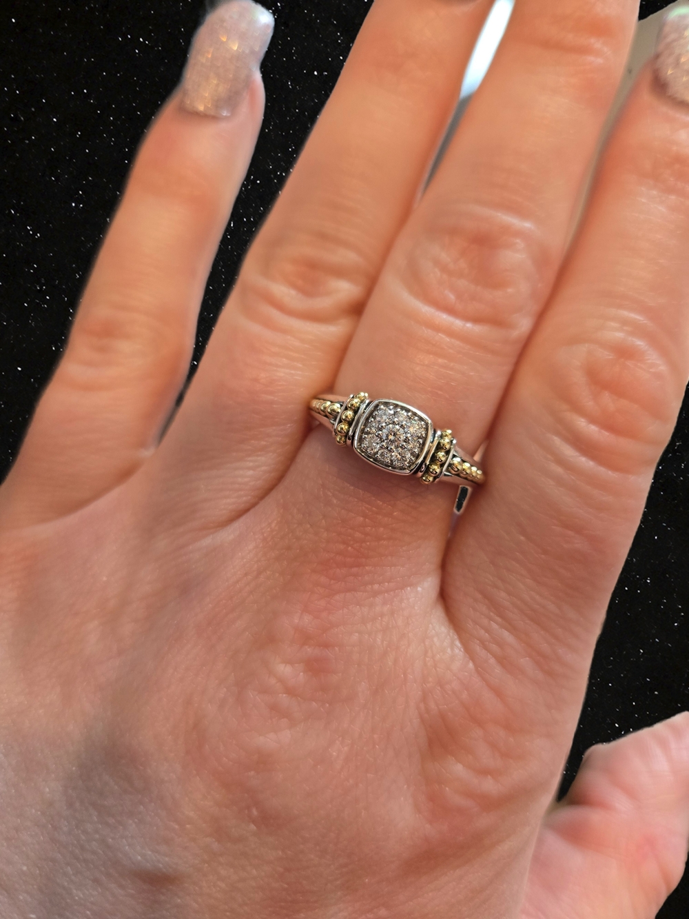 LAGOS Two-Tone Gold and Silver Pave Cluster Ring